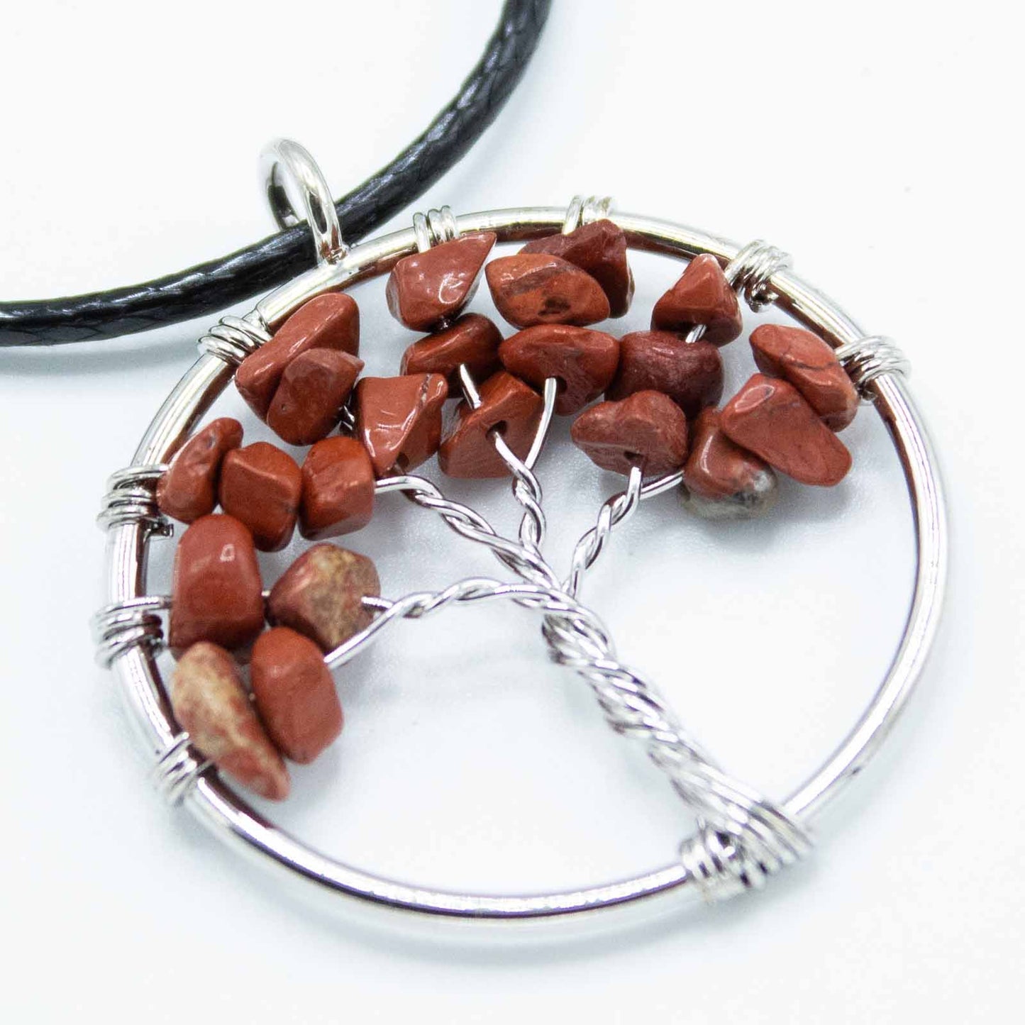 Collier Arbre de Vie avec Pierre Naturelle de Jaspe Rouge