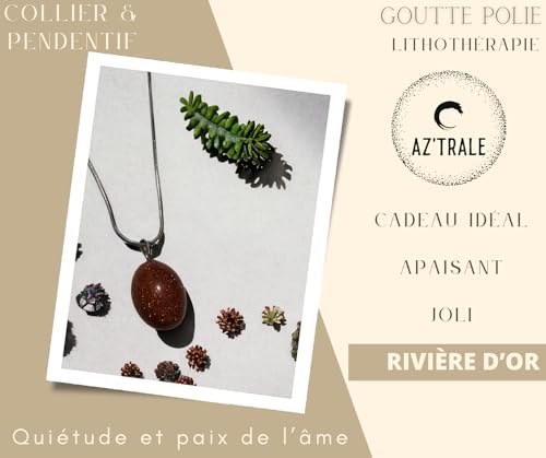 Collier Pendentif Goutte d'Eau en Pierre Polie - Éclat Naturel et Sérénité Spirituelle - chakra, énergie, zen, spirituel, joli bijoux pierre naturelle (Rivière d'or)
