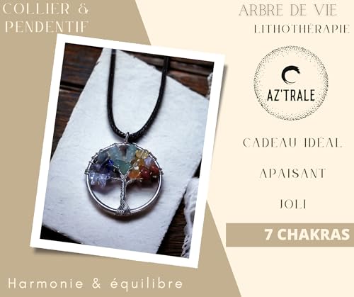 Collana con Albero della Vita e Ciondolo in Pietra Naturale - Saggezza Energetica e Antica - energia, zen e spirituale - graziosi gioielli, bellezza naturale - Armonia (7 Pietre Chakra)