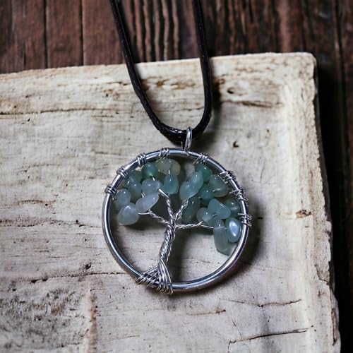 Collana con Ciondolo Albero della Vita e Pietra Naturale - Equilibrio Energetico e Saggezza Antica - litoterapia - energia, zen e spirituale (Pietra di Giada)