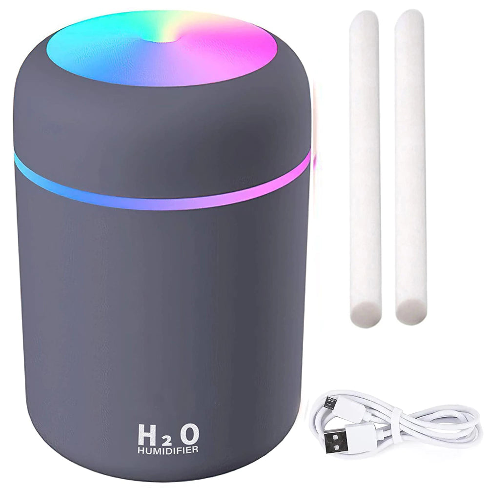 Mini Humidificateur d'Air USB 300ml - Diffuseur d'Arômes RGB & Brume d'Aromathérapie - Noir