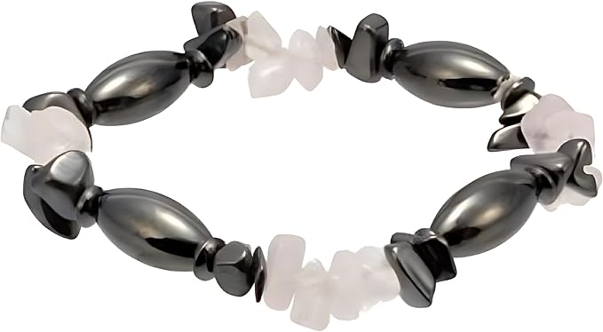 Bracciale in pietra ematite e quarzo rosa - Bracciale elegante - Zen, Equilibrio, Armonia - Gioielli ideali e universali