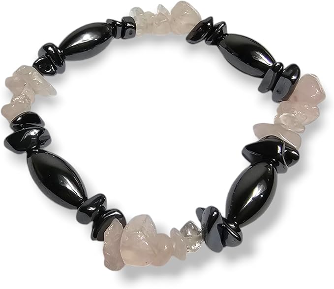 Bracciale in pietra ematite e quarzo rosa - Bracciale elegante - Zen, Equilibrio, Armonia - Gioielli ideali e universali