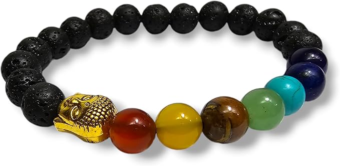 Lava Stone Stretch Bracelet with Chakra Beads and Main Pattern - Natural Stones, Elegant Bracelet - Zen, Balance, Harmony - Ideal Jewelry, Universal (Buddha Chakra)