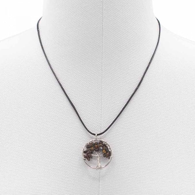 Collana con Ciondolo Albero della Vita e Pietra Naturale - Equilibrio Energetico e Saggezza Antica - litoterapia - energia, zen e spirituale (Pietra Occhio di Tigre)