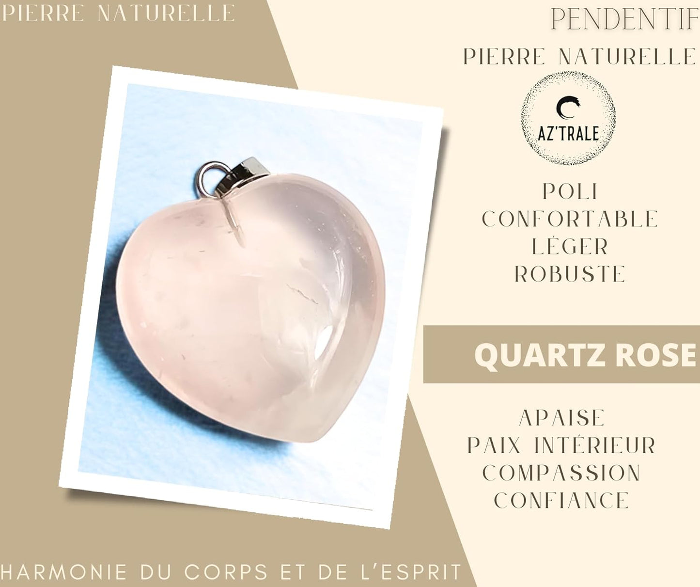 Ciondolo in pietra naturale - a forma di cuore con occhiello per catena - Pietre naturali, ciondolo elegante - Zen, equilibrio, armonia - gioiello ideale, universale (quarzo rosa 25 mm)