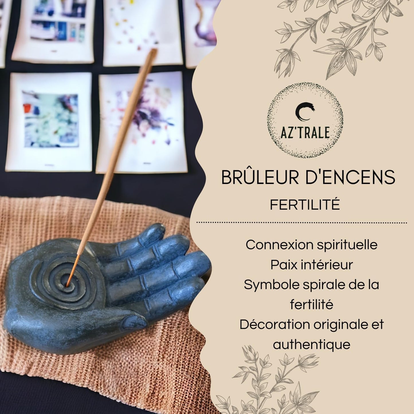 Brûleur d'Encens en Forme de Main - Outil de Méditation et de Sérénité, Inspiré des Rites Indiens - Bruleur batonnet ou cône (FERTILITÉ)