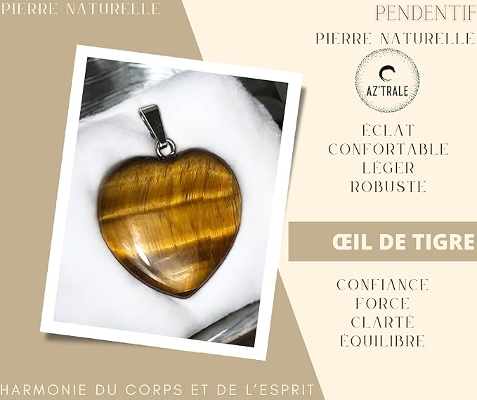 Ciondolo in pietra naturale - Forma di cuore con occhiello per catena - Pietre naturali, Ciondolo elegante - Zen, Equilibrio, Armonia - Gioiello ideale, universale (Occhio di tigre 25mm)