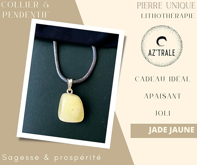 Collana con Ciondolo in Pietra Naturale - Energetica e Armonia - Pietra Singola - energia - zen - spirituale - chakra (Giada Gialla)