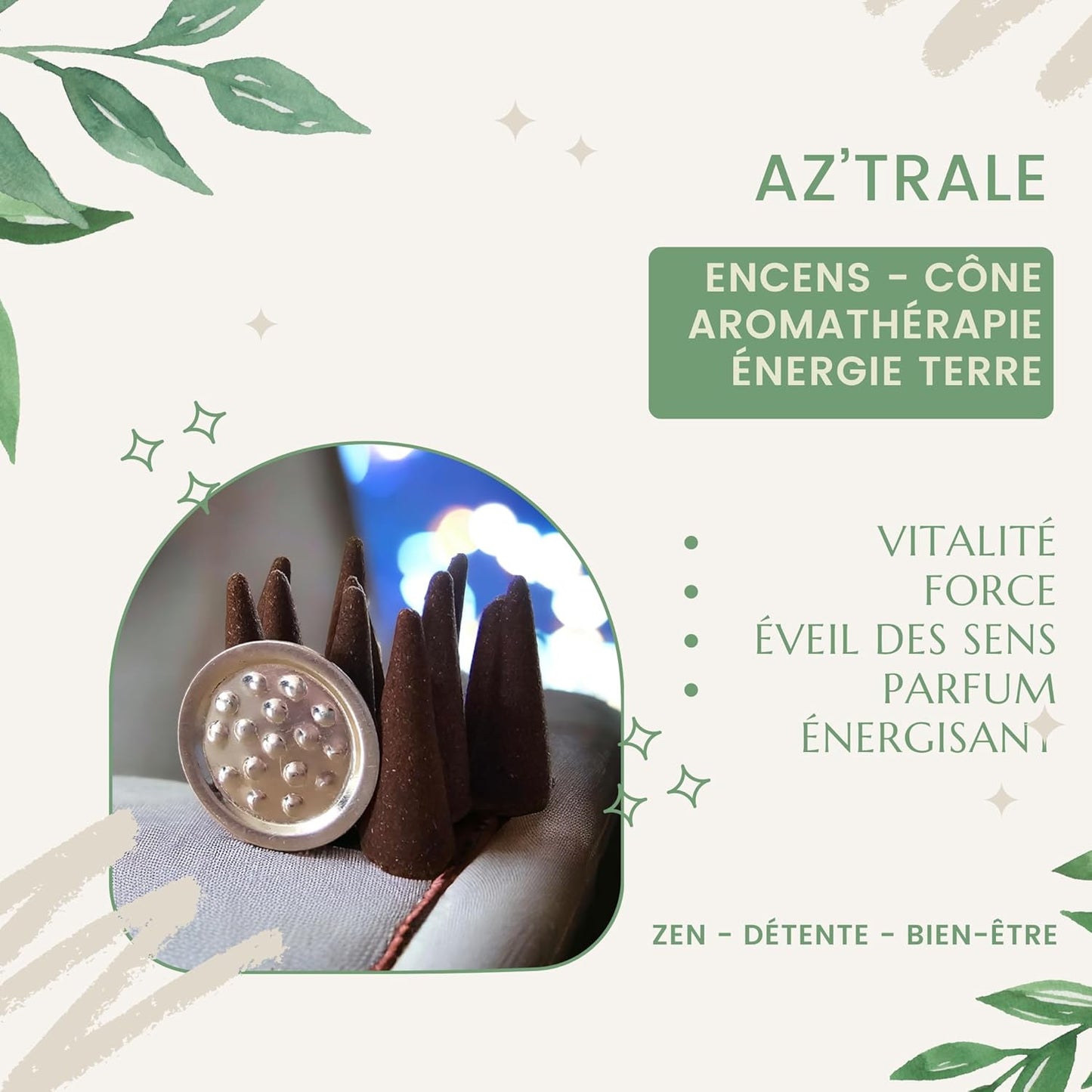 Set di 12 coni di incenso per la meditazione, il relax e l'equilibrio - Realizzati artigianalmente - Varie fragranze per ogni momento (Energia della Terra)