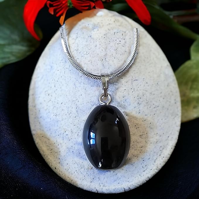 Polished Stone Water Drop Pendant Necklace - Natural Radiance and Spiritual Serenity - Lithotherapy (Black Agate)