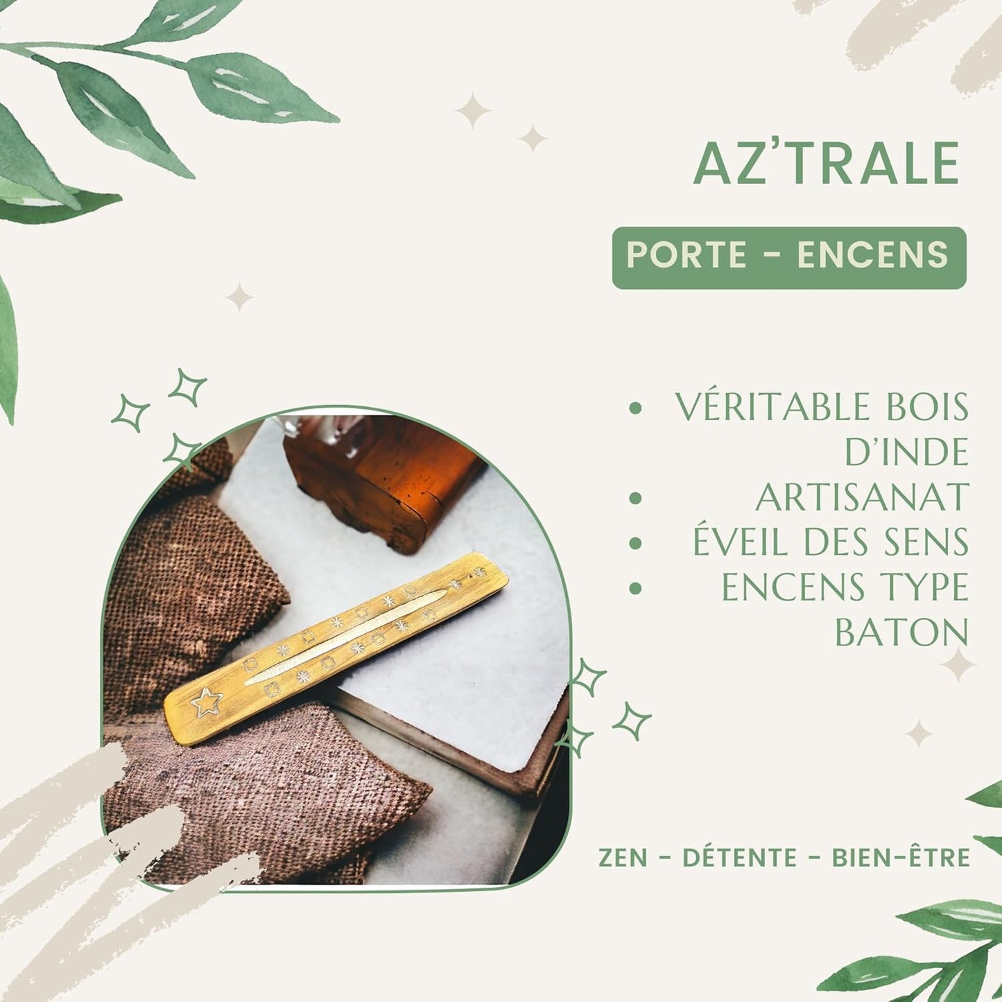 Portaincenso indiano in legno con disegni fatti a mano - Eleganza spirituale e armonia interiore (Rama)