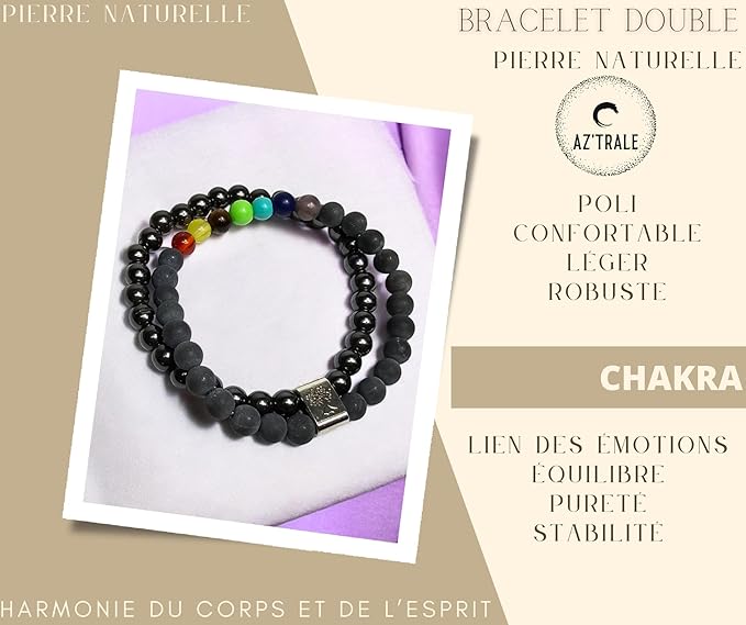 2 Bracelets Extensibles en Pierres Précieuses et Perles de Chakra - Bracelet 2en1 avec Accroche - Bracelet Élégant - Zen, Équilibre, Harmonie - Bijoux Idéal, Universel