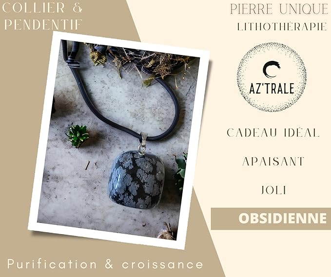 Collana con Ciondolo in Pietra Naturale - Energetica e Armonia - Pietra Singola - energia - zen - spirituale - chakra (Ossidiana)