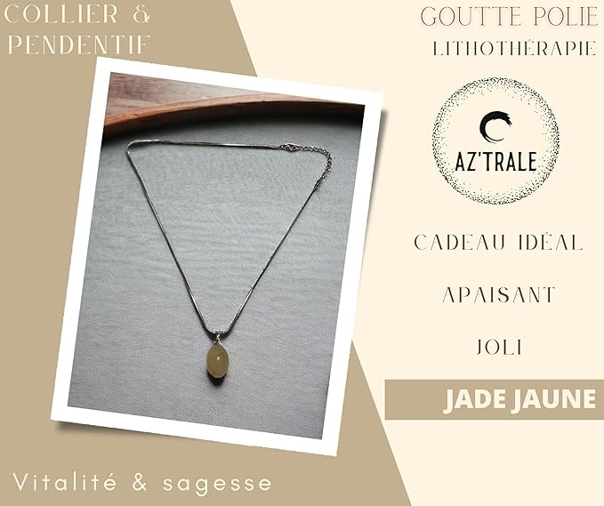 Polished Stone Water Drop Pendant Necklace - Natural Radiance and Spiritual Serenity - chakra, energy, zen, spiritual, pretty natural stone jewelry (Yellow Jade)