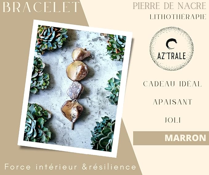 Bracciale in pietra madreperla - Eleganza naturale e spirituale - braccialetto in pietra naturale, armonia, energia, zen (marrone)