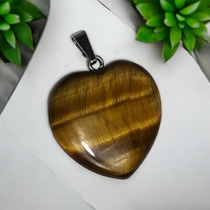 Ciondolo in pietra naturale - Forma di cuore con occhiello per catena - Pietre naturali, Ciondolo elegante - Zen, Equilibrio, Armonia - Gioiello ideale, universale (Occhio di tigre 25mm)