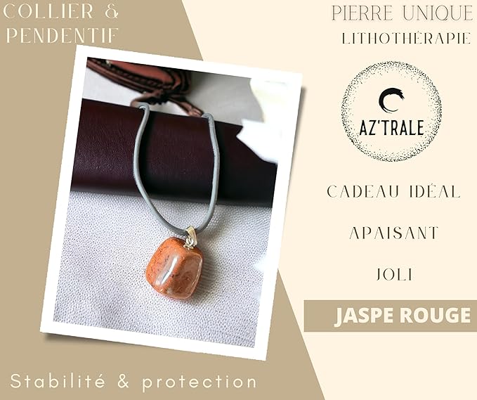 Collana con Ciondolo in Pietra Naturale - Energetica e Armonia - Pietra Singola - energia - zen - spirituale - chakra (Diaspro Rosso)