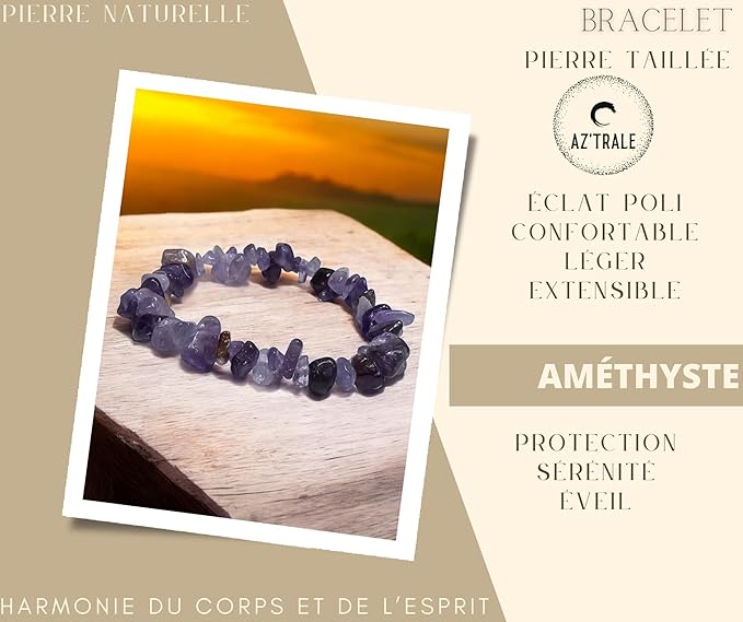 Bracciale Elastico in Chips di AMETISTA - Pietre Naturali Lucide, Bracciale Elegante - Zen, Equilibrio, Armonia