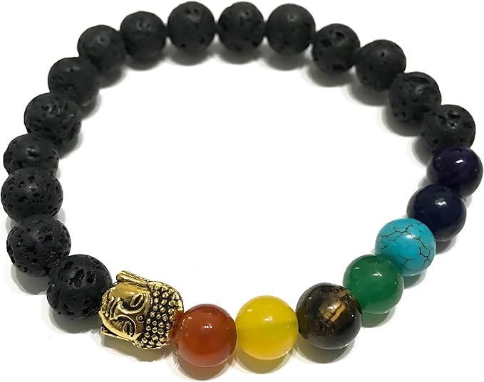Lava Stone Stretch Bracelet with Chakra Beads and Main Pattern - Natural Stones, Elegant Bracelet - Zen, Balance, Harmony - Ideal Jewelry, Universal (Buddha Chakra)