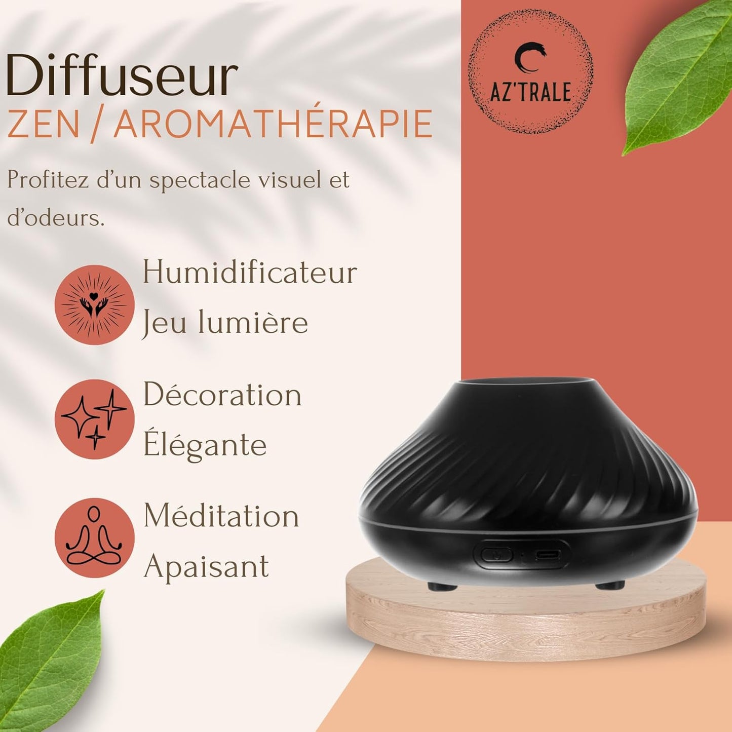 Diffusore di aromi e umidificatore USB Brazéro Effect - 3 in 1 con effetto fuoco e aromaterapia (fiamma singola rotonda 130 ML)