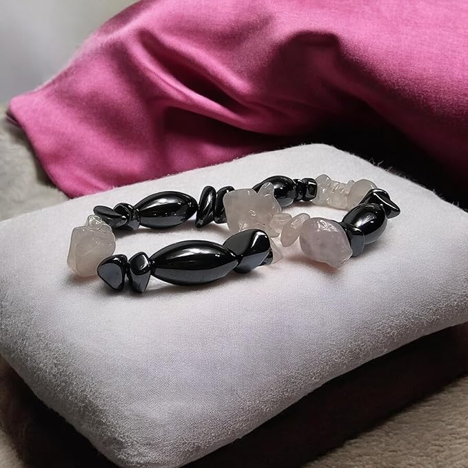Bracciale in pietra ematite e quarzo rosa - Bracciale elegante - Zen, Equilibrio, Armonia - Gioielli ideali e universali
