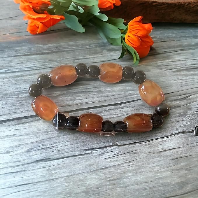 Bracciale in pietra di agata lucida - bracciale in pietra naturale - zen - spirito - energia. Bracciale Harmony (Marrone - Nero)