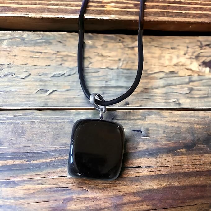Collana con Ciondolo in Pietra Naturale - Energetica e Armonia - Pietra Singola - energia - zen - spirituale - chakra (Agata Nera)