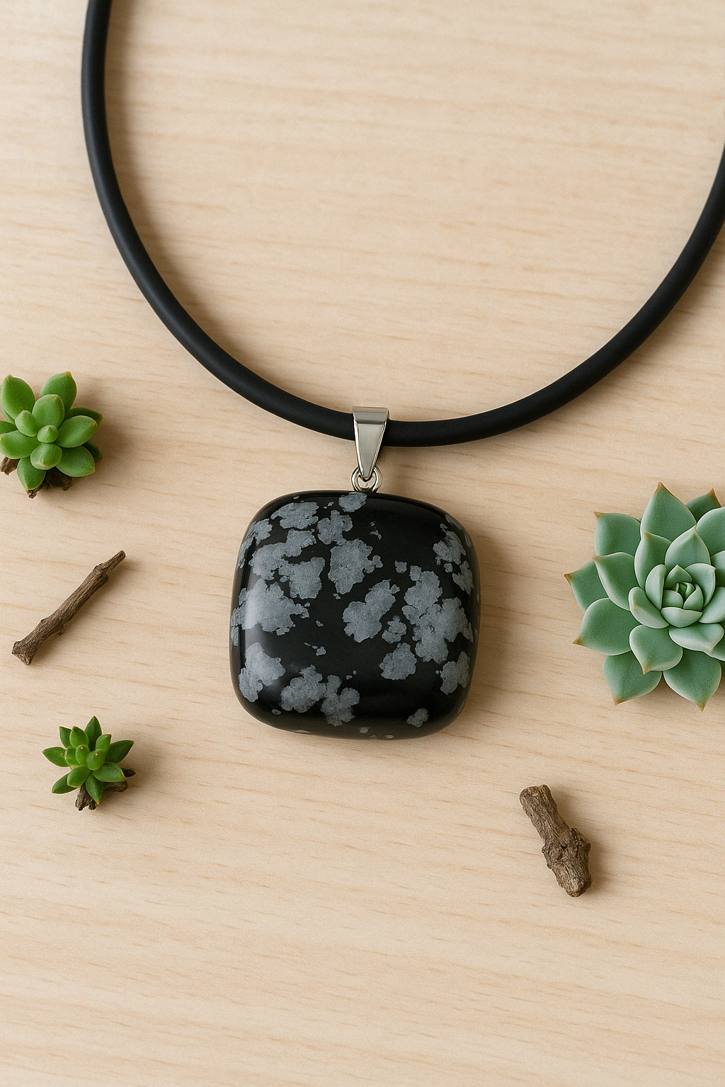 Collana con Ciondolo in Pietra Naturale - Energetica e Armonia - Pietra Singola - energia - zen - spirituale - chakra (Ossidiana)