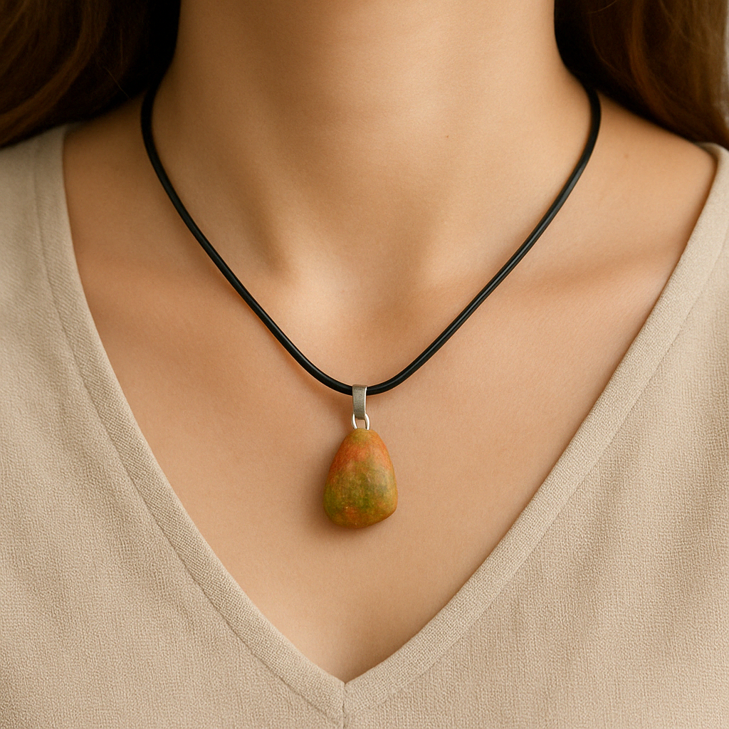 Collana con Ciondolo in Pietra Naturale - Energetica e Armonia - Pietra Singola - energia - zen - spirituale - chakra (Unakite)