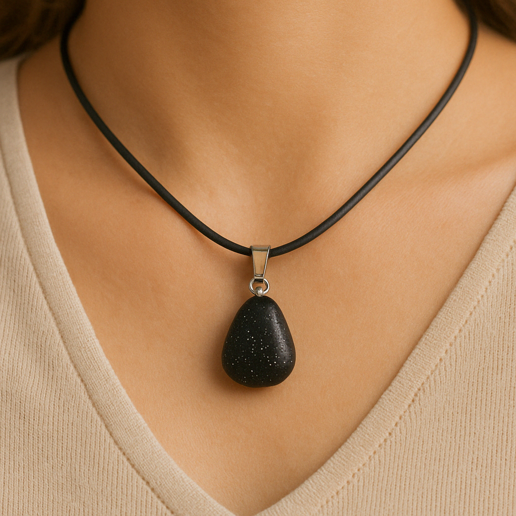 Collana con Ciondolo in Pietra Naturale - Energetica e Armonia - Pietra Singola - energia - zen - spirituale - chakra (Granito Nero Unakite)