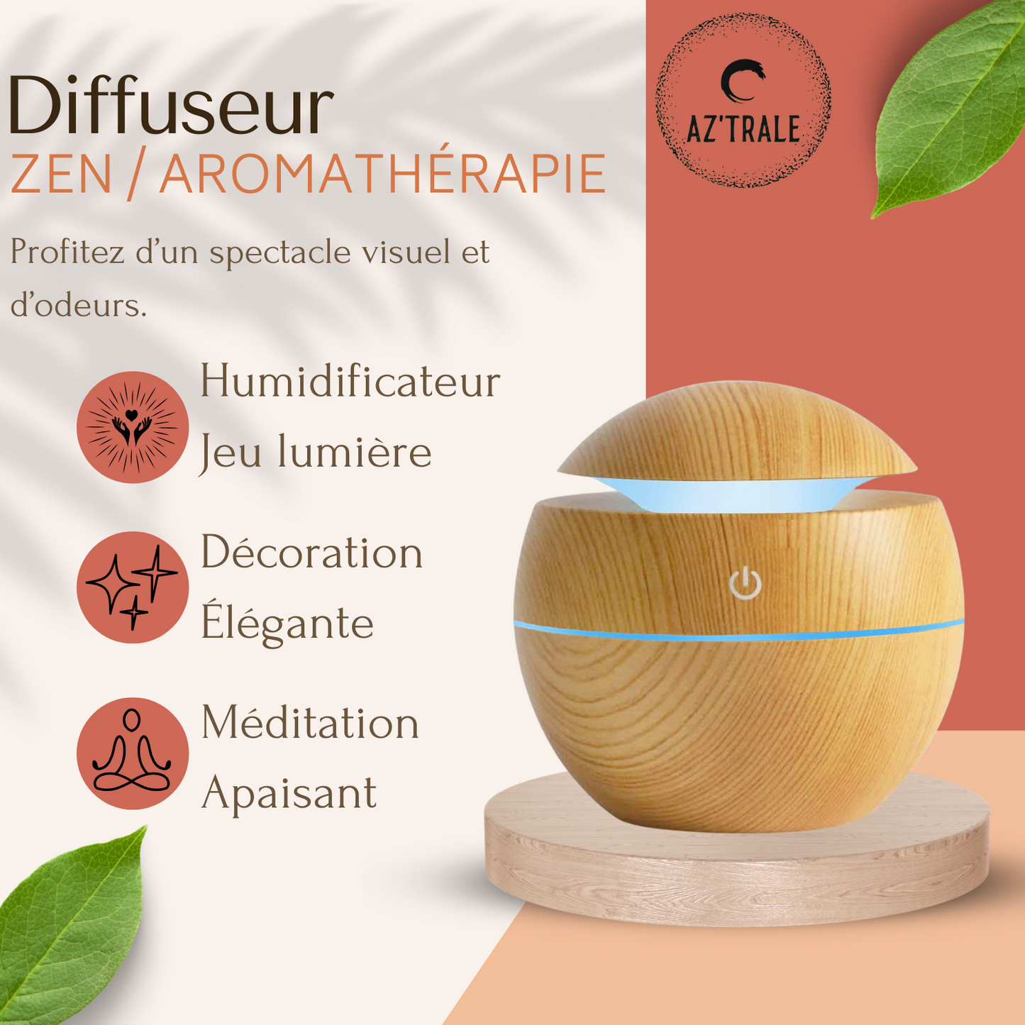 Humidificateur d'Air LED RGB 200ml - Diffuseur d'Arômes Silencieux & Moderne