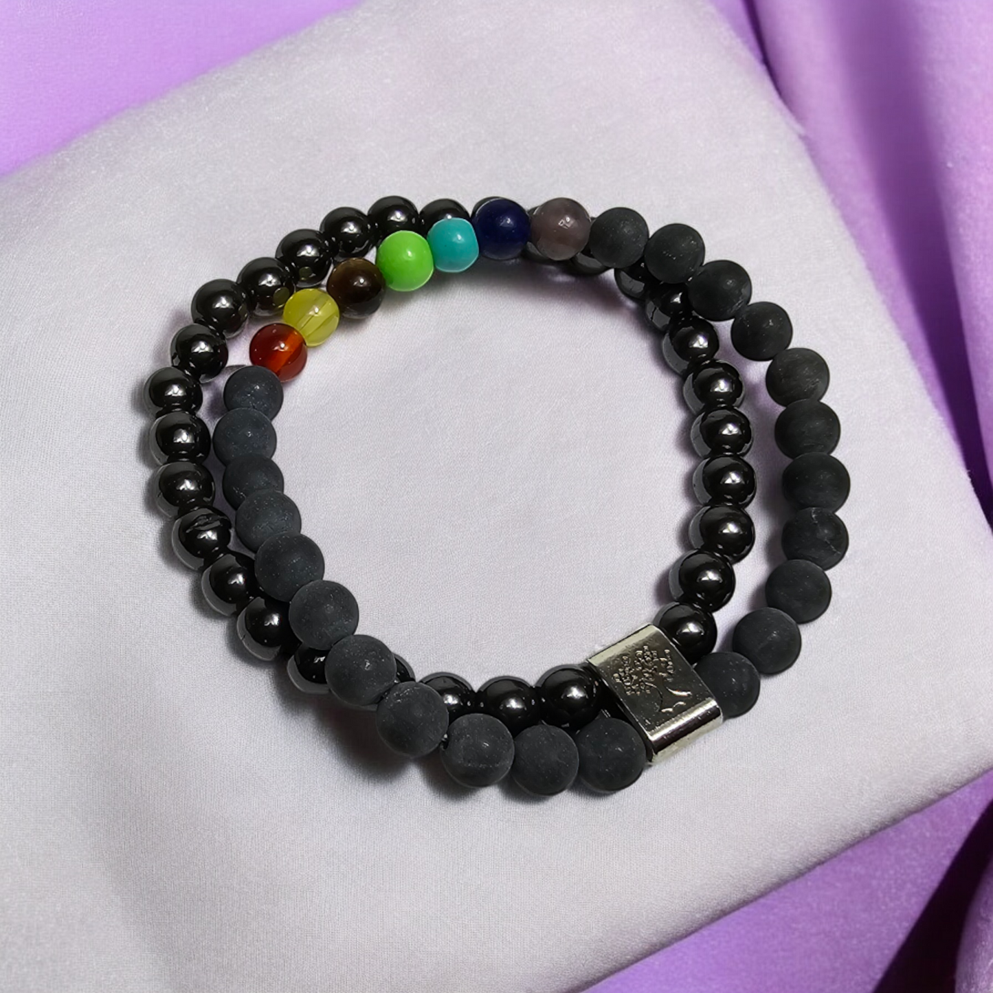 2 Bracelets Extensibles en Pierres Précieuses et Perles de Chakra - Bracelet 2en1 avec Accroche - Bracelet Élégant - Zen, Équilibre, Harmonie - Bijoux Idéal, Universel