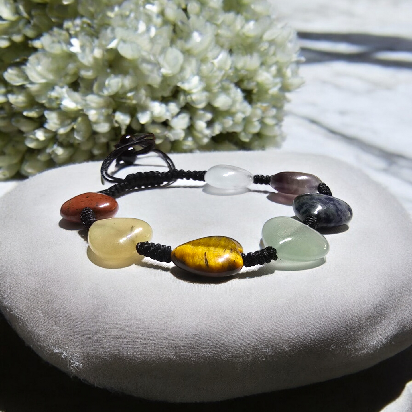 Bracciale Chakra in pietra naturale - A forma di cuore, misura regolabile