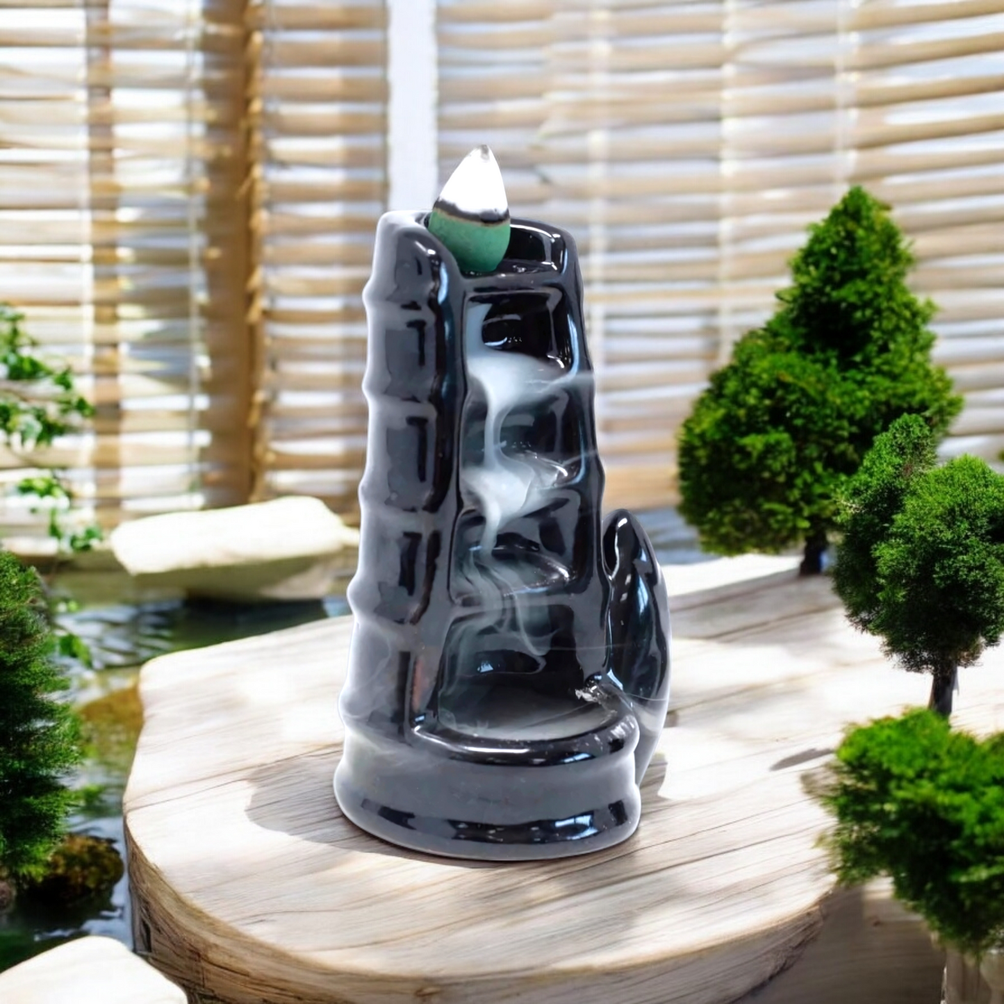 Porta incenso con riflusso a fontana di bambù – Armonia e serenità / 5 incensi inclusi
