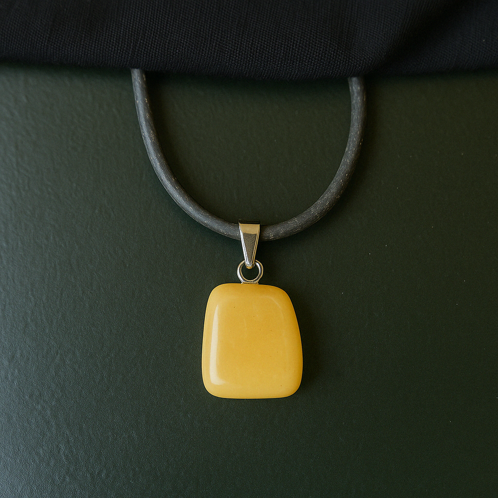 Collana con Ciondolo in Pietra Naturale - Energetica e Armonia - Pietra Singola - energia - zen - spirituale - chakra (Giada Gialla)