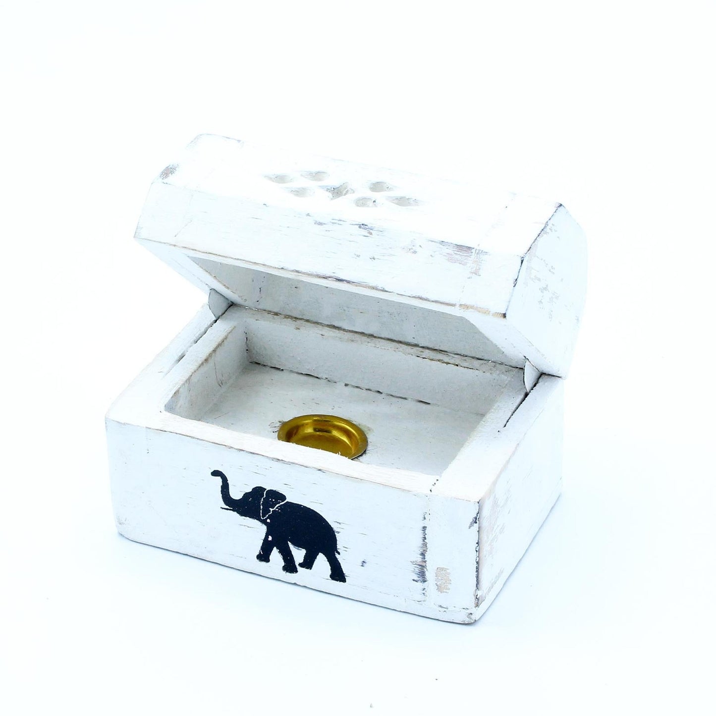 Portaincenso conico in legno bianco con motivo elefante
