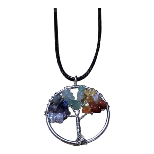Collana con Albero della Vita e Ciondolo in Pietra Naturale - Saggezza Energetica e Antica - energia, zen e spirituale - graziosi gioielli, bellezza naturale - Armonia (7 Pietre Chakra)