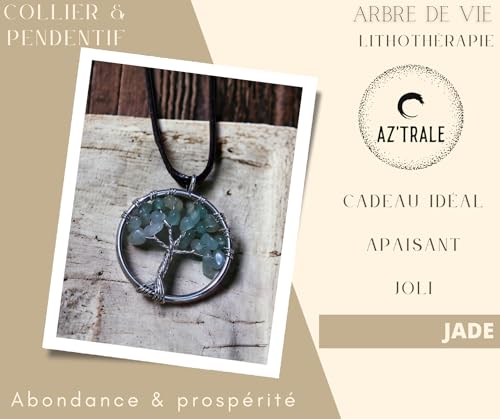 Collana con Ciondolo Albero della Vita e Pietra Naturale - Equilibrio Energetico e Saggezza Antica - litoterapia - energia, zen e spirituale (Pietra di Giada)