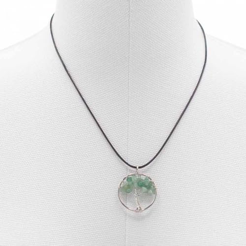 Collana con Ciondolo Albero della Vita e Pietra Naturale - Equilibrio Energetico e Saggezza Antica - litoterapia - energia, zen e spirituale (Pietra di Giada)