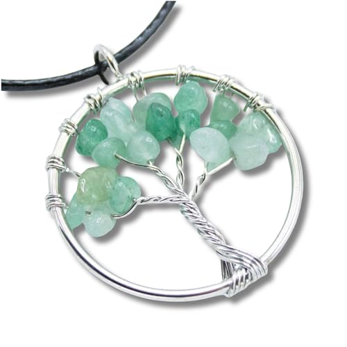 Collana con Ciondolo Albero della Vita e Pietra Naturale - Equilibrio Energetico e Saggezza Antica - litoterapia - energia, zen e spirituale (Pietra di Giada)