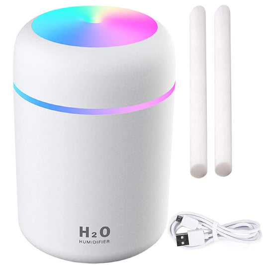 Mini Humidificateur d'Air USB 300ml - Diffuseur d'Arômes RGB & Brume d'Aromathérapie - Blanc
