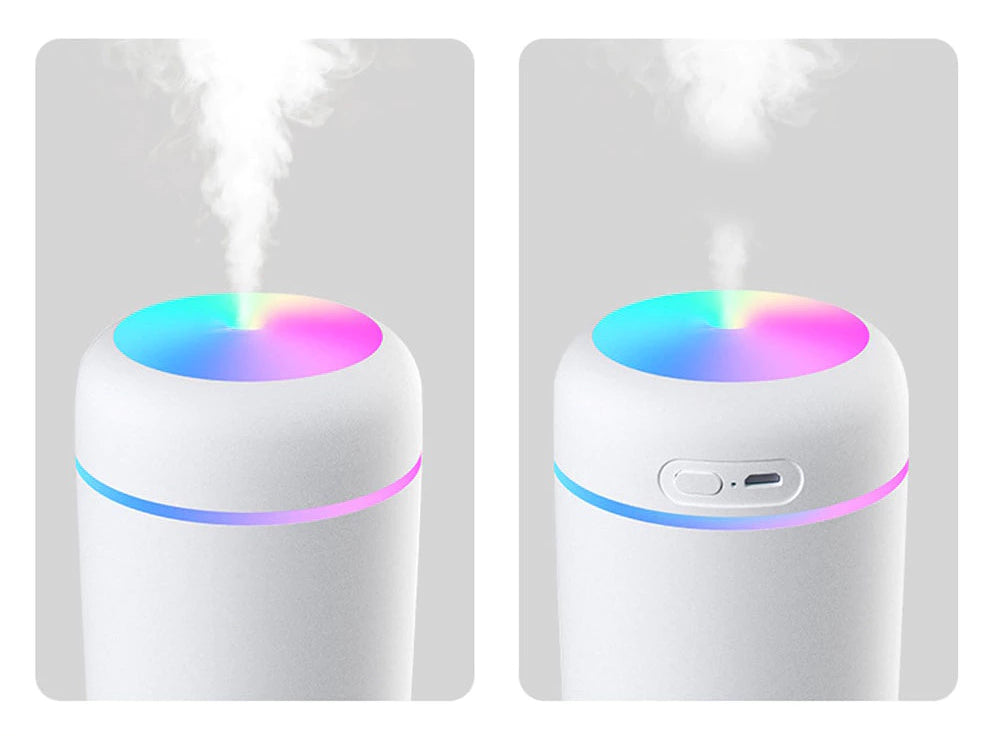 Mini Humidificateur d'Air USB 300ml - Diffuseur d'Arômes RGB & Brume d'Aromathérapie - Blanc