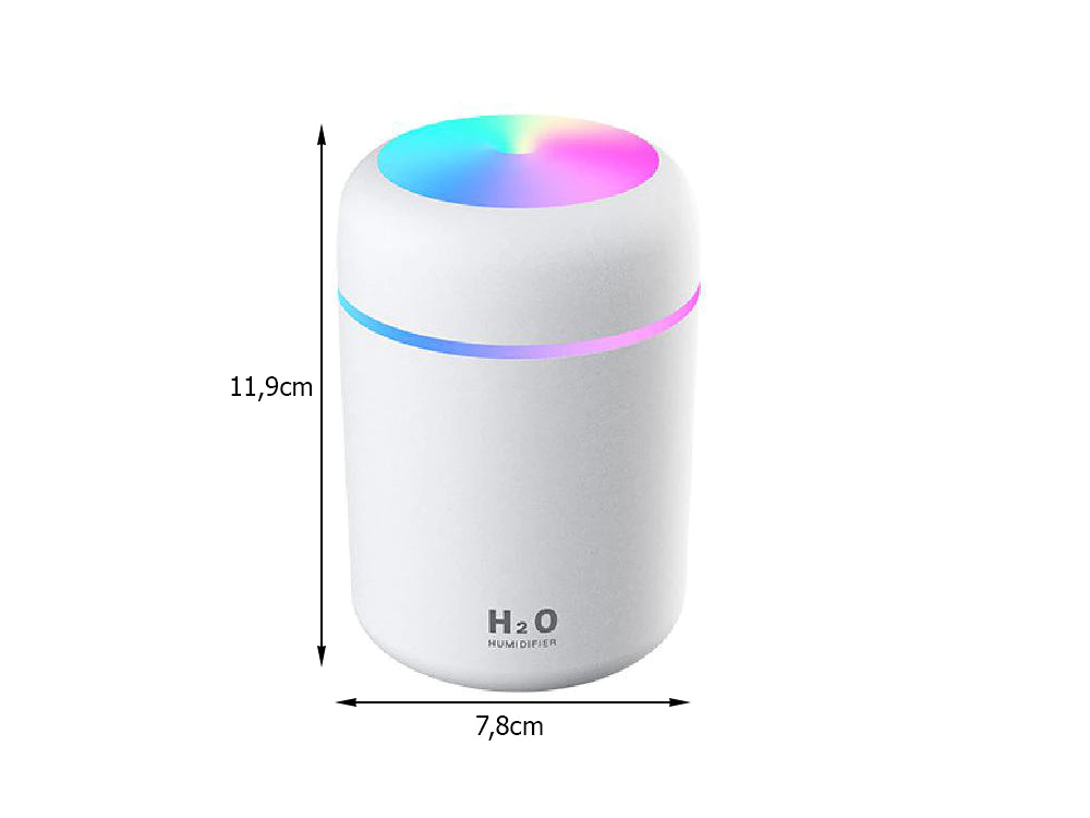 Mini Humidificateur d'Air USB 300ml - Diffuseur d'Arômes RGB & Brume d'Aromathérapie - Blanc