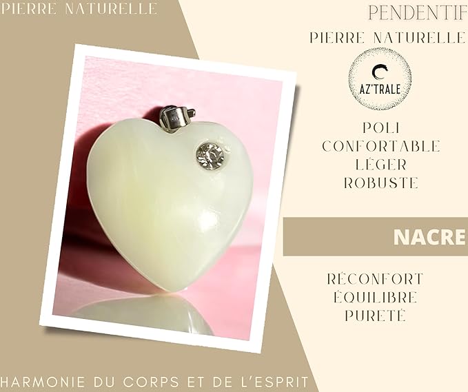 Ciondolo in pietra naturale - a forma di cuore con occhiello per catena - Pietre naturali, ciondolo elegante - Zen, equilibrio, armonia - gioiello ideale, universale (madreperla 20 mm)