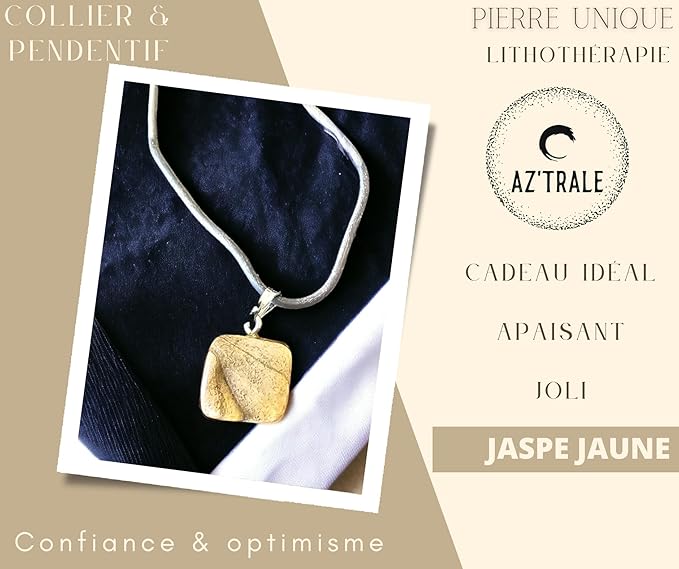 Collier avec Pendentif en Pierre Naturelle - Énergétique et Harmonie - Pierre Unique - énergie - zen - spirituel - chakras (Jaspe Jaune)
