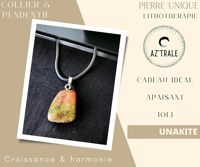 Collana con Ciondolo in Pietra Naturale - Energetica e Armonia - Pietra Singola - energia - zen - spirituale - chakra (Unakite)