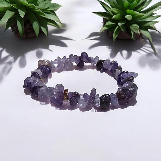 Elastic Bracelet in AMETHYST Shards - Polished Natural Stones, Elegant Bracelet - Zen, Balance, Harmony