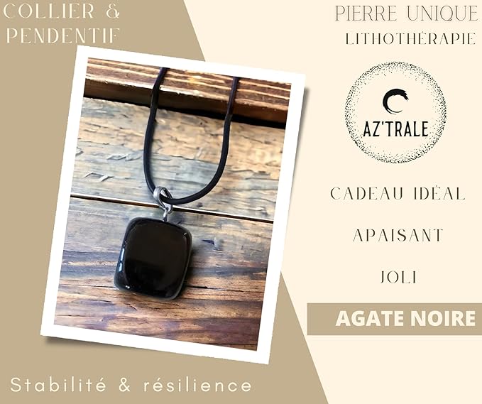 Collana con Ciondolo in Pietra Naturale - Energetica e Armonia - Pietra Singola - energia - zen - spirituale - chakra (Agata Nera)