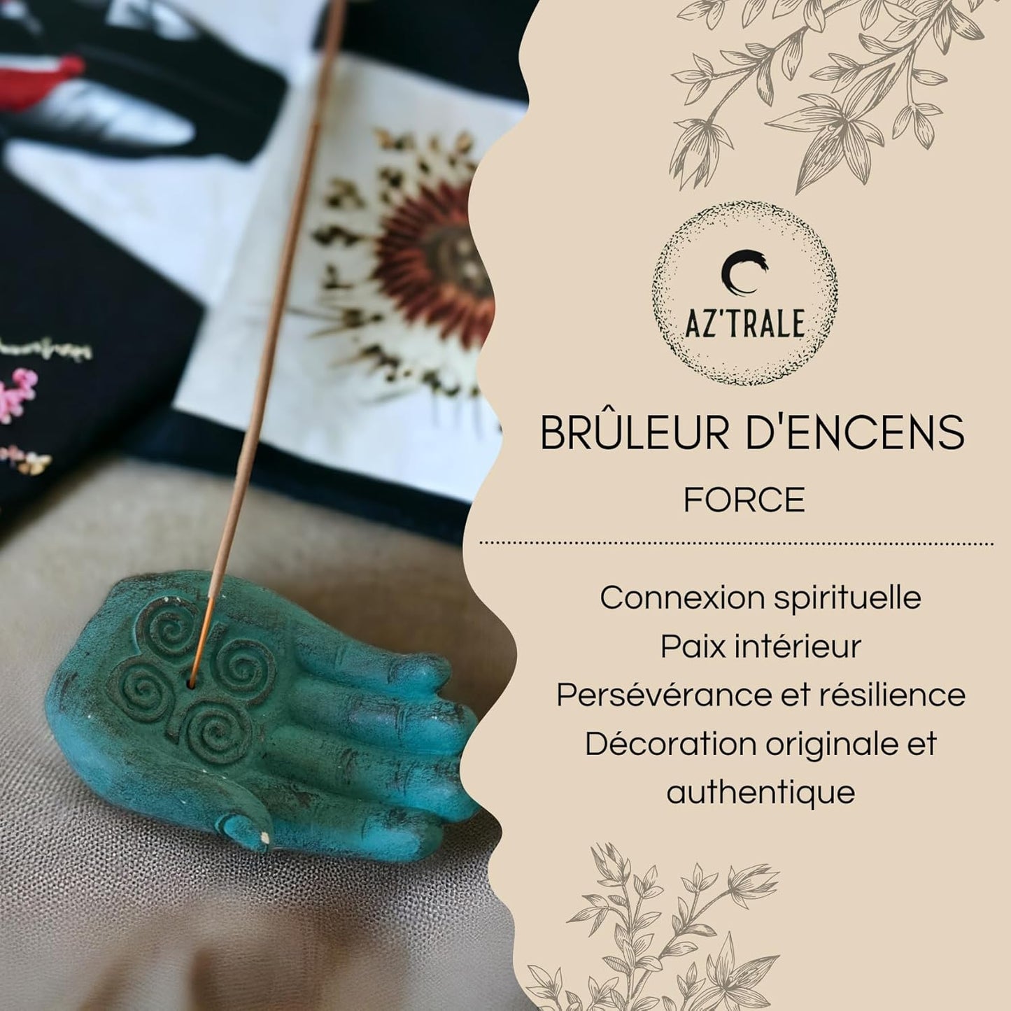 Bruciatore di incenso a forma di mano - Strumento di meditazione e serenità, ispirato ai riti indiani - Bruciatore a bastoncino o cono (Forza) 